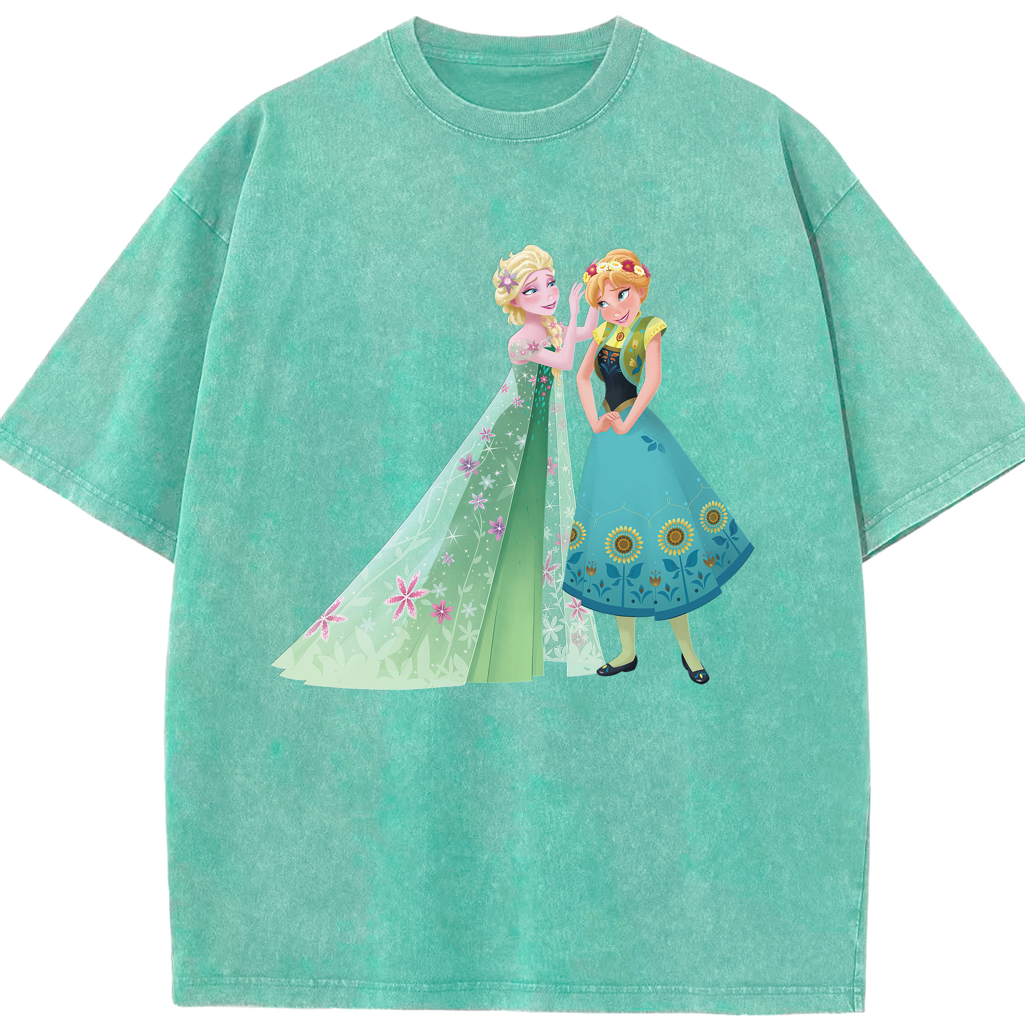 （画像用） アナと雪の女王 アンナ エルサ Frozen Anna Elsa 綿100% ヴィンテージ風 半袖Tシャツ（フロントプリント）